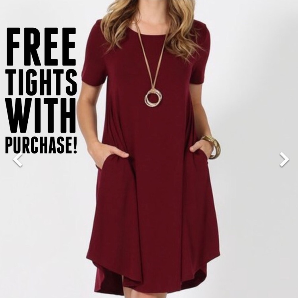 💋FREE TIGHTS W/ NWT Burgundy POCKET Tunic Dress💋